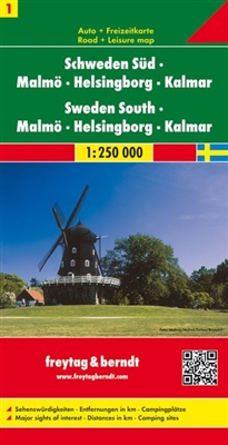 Sweden South Travel & Road Map. Includes Malmo, Helsingborg & Kalmar. A hard back map of South Sweden. Features distance in km's, and camping sites. Includes a full index with postal codes. Freytag & Berndt road maps are available for many countries and r