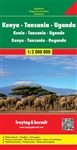 Kenya Tanzania & Uganda Travel Road map. Hard-backed highway map of east-central Africa. Includes a distance index, insets of the Kenyan coast, Mombasa, & Nairobi, and charts of monthly temperatures, precipitation and humidity. Freytag & Berndt road maps