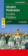 Ukraine & Moldavia Travel & Road Map. This map includes detailed roads and geography for these countries. Includes tourist information, distances in kilometers and an index with postal code. Also includes street maps for Chisinau and Kiev. Scale 1:1,000,0