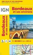 Bordeaux & Area Travel Road map. This city and area map shows detailed roads and is also very handy for cycling and walking paths. Gives detailed information of the city and the surrounding countryside.