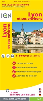 Lyon & Area France Travel & Road map. Lyon & Area France Travel & Road map. This map showcases detailed roads, places to cycle and hike. Gives nice detail of the city plus the surrounding countryside. Highlights tourist sites. Vieux Lyon is a medieval dis