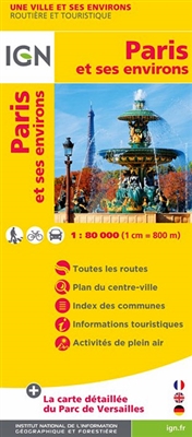 Paris & Area Detailed map. Gives good detail of the city plus the surrounding countryside. Perfect for walking, cycling, driving or taking the metro around Paris. Shows primary tourist routes so that you can visit the Eiffel Tower, the Louvre Museum, Mont