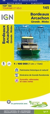 Bordeaux Arcachon France - Detailed Road Map. This new edition has a new format - double-sided, plasticized, easier to use, it integrates cycling routes in partnership with the association AF3V (cycling and greenways). The paths are described in order to