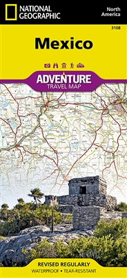 Mexico National Geographic Adventure Map. Baja California, Chihuahua, Tijuana, Mazatlan, and Monterrey. The south side overlaps with northern side and covers the remainder of the country, plus Belize and nearly all of Guatemala at the same scale. Some of