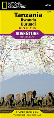 Tanzania & Rwanda & Burundi Adventure Map. The front side of the Tanzania map details the southern region of the country, from Zambia to the south, to the bordering country of Burundi to the west. The reverse side of the map details the northern region, s