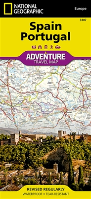 Spain & Portugal Adventure Travel Map The front side of the Spain and Portugal map shows the eastern half of Spain from its northern borders with France and Andorra south along its Mediterranean coastline to Almeria. Portugal and the western half of Spain