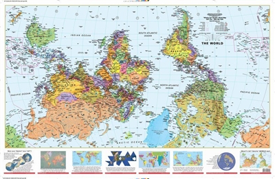 Upside Down World Map - Large. This south at the top map is a great educational tool. It challenges basic notions of what is up and down, depending where you live. True up from our standpoint on the earth, is away from the center, and the earth in space h