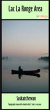 Lac La Ronge Saskatchewan Canoe map. This is a topographic map of the Lac La Ronge area in Saskatchewan, Canada. The map measures 44" x 35" and has a scale of 1:100,000. It features detailed contour lines, water bodies, land features, and highlights sugge