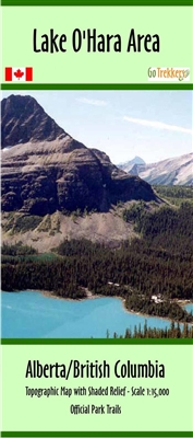 Lake O'Hara - Yoho National Park Area map. This map showcases the beautiful Lake O'Hara area, which is situated in both Alberta and British Columbia and falls under Yoho National Park. The map features topographic details and shaded relief, making it easi