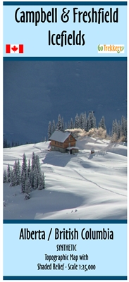 Campbell & Freshfield Icefields Waterproof - Ski Tour map. Prefect for your next back country ski tour. Has nice shades relief and contours at 25 and 100 metres. This synthetic waterproof map measures 37" x 34", and is single sided.