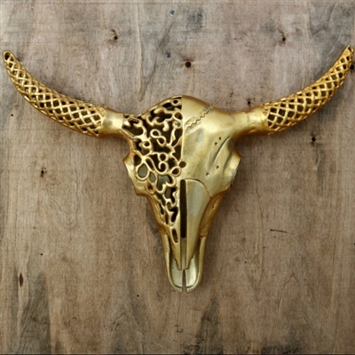 Ornate Metal Bull Skull