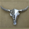 Ornate Metal Bull Skull in Silver Finish