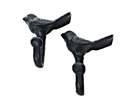 Set of 2 Black Sparrow Wall Hooks