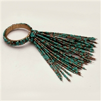 Set of Four Teal Beaded Spray Napkin Rings