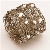 Set of Four Silver Metal Beaded Wire Coil Napkin Rings