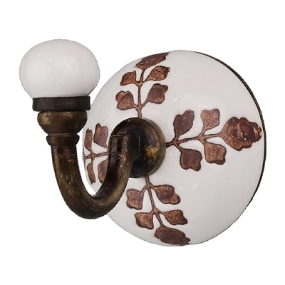 Brown Leaf Etched Ceramic Wall Hook