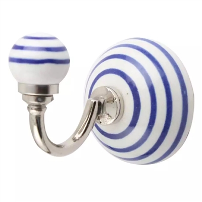 Blue White Stripe Ceramic Wall Hook