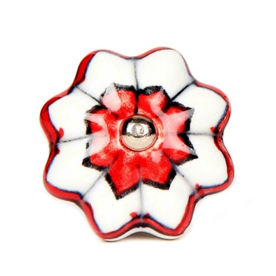 Ceramic Cabinet Knob in Red and White