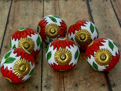 Ceramic knob red flowers