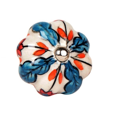 Blue & Orange Ceramic Cabinet Knob