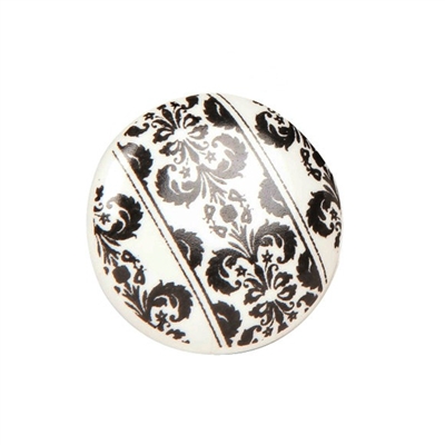 Ceramic Knob with Black & White Floral Motif