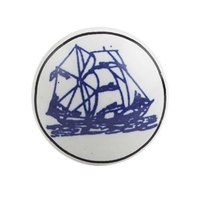 Ceramic Cabinet Knob with Sail Boat Print