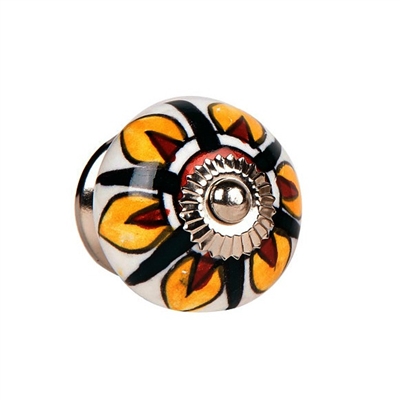 Ceramic Knob (Yellow & Brown Petals)