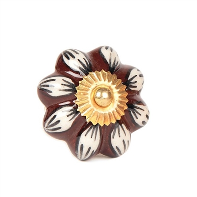 Ceramic Melon Knob with Brown & White Pattern