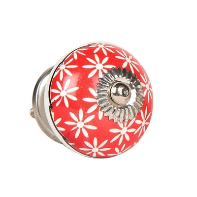 Ceramic Knob (White Flowers on Red)