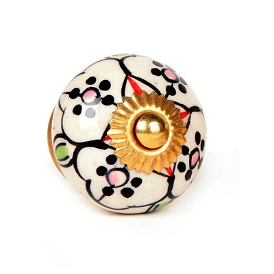 Ceramic Knob in a elegant black, white and pink deign.