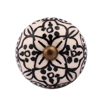 Ceramic Knob with Black & White Floral Design