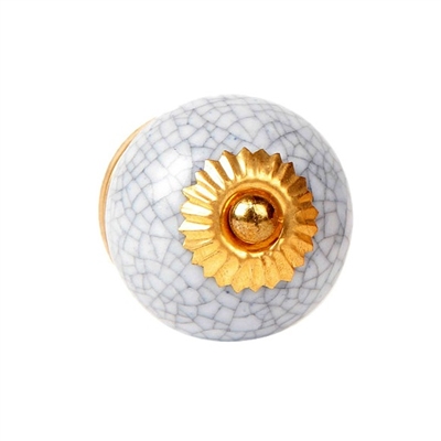 Light Grey Ceramic Knob with Crackle Finish