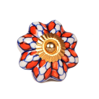 Ceramic Cabinet Knob with Blue & Orange Pattern