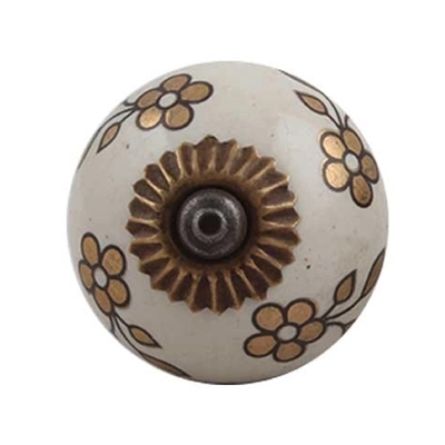 Ceramic knob with golden flower