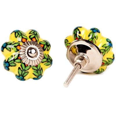 Yellow Melon Knob with Floral Pattern