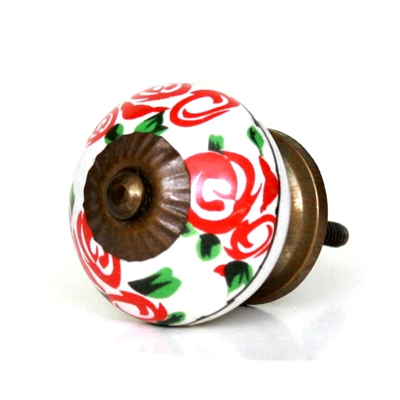 Ceramic knob with red roses