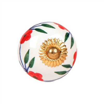 Ceramic knob with red flowers