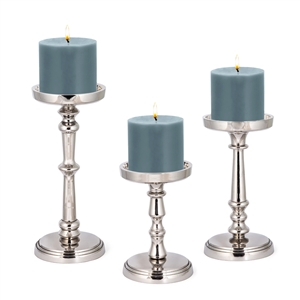 Silver Pillar Candle Holder Set