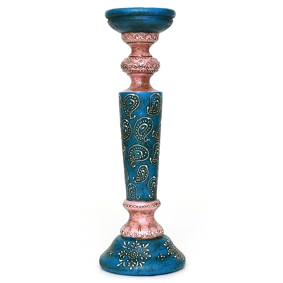 Blue and Pink Wooden Pillar Candle Holder