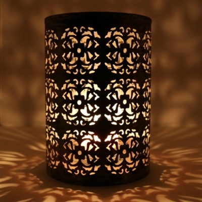 Cylindrical Tealight Candle Holder in Distressed Silver Finish