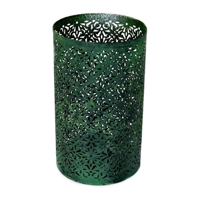 Cylindrical Tealight Candle Holder in Dark Green Finish