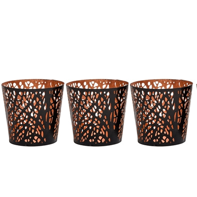Set of Three Metal Tealight Candle Holders in Black & Copper Finish