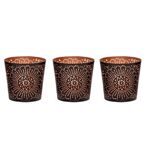 Set of Three Identical  Metal Tealight Candle Holders in Black & Copper Finish
