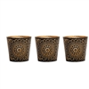 Set of Three Identical  Metal Tealight Candle Holders in Black & Gold Finish