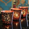 Set of Three Metal Tealight Candle Holders in Black & Copper Finish