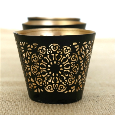 Set of 3 Metal Votive Candle Holders (Black & Gold Finish)