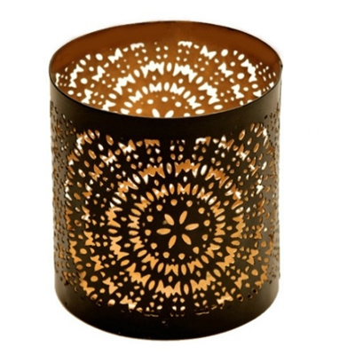 Metal Tealight & Votive Candle Holder (Black & Gold Finish)