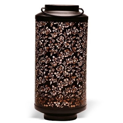 Cylindrical Floral Metal Table Top Lantern