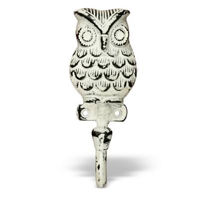 Owl Wall Hook in White Distressed Finish