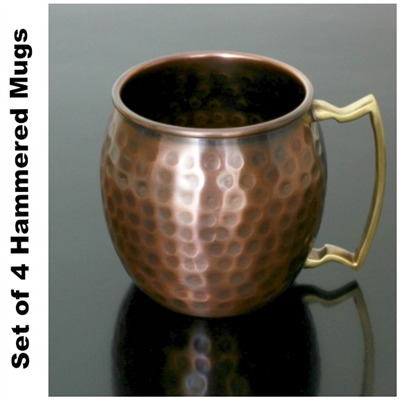 The Classic Hammered Pure Copper Moscow Mule Barrel Mug - Set of 4
